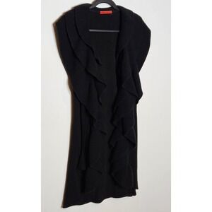 Alice + Olivia Black‎ Sleeveless Cardigan Ruffle Duster Sweater Vest Womens S